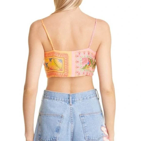 FARM Rio NWT Satin Print Scarf Tie Front Top - Picture 3 of 6